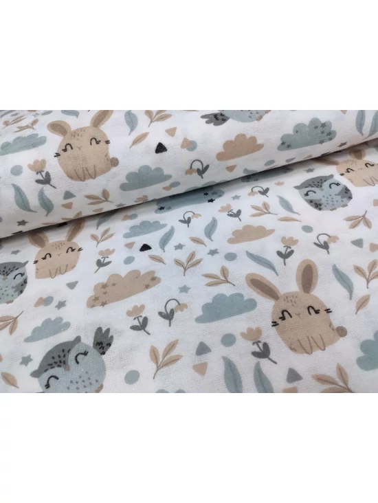 mintás flanell /bagoly-nyuszi (nyuszi 6cm*6.7cm) /fehér-drapp