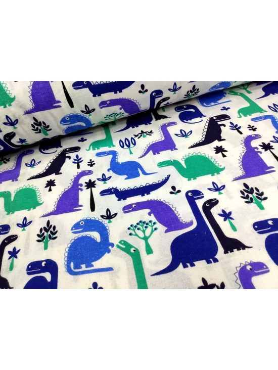 mintás flanell /kék-zöld dínók (sötétkék Velociraptor 11cm×8cm) /fehér