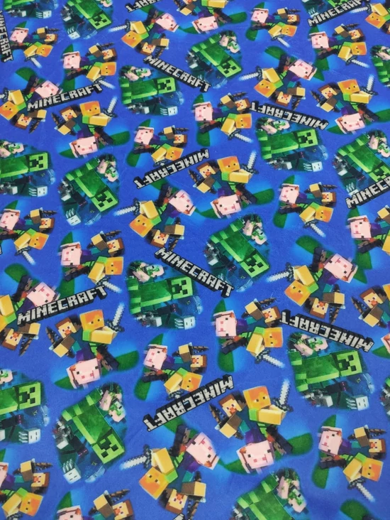 elasztikus mintás plüssvelúr /Minecraft (felirat 7cm×1.3cm) /királykék