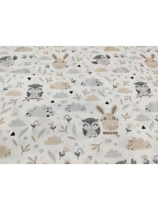 pelenka-pamut muszlin /bagoly-nyuszi (nyuszi 5,7cm*6,8cm) /drapp
