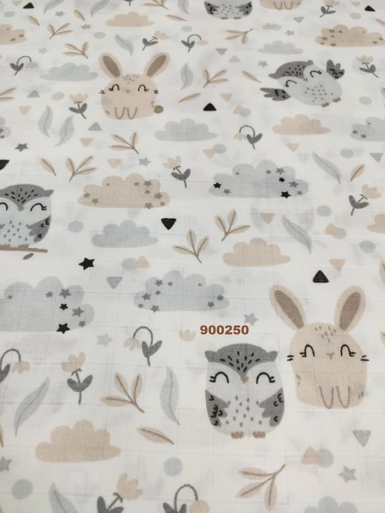 pelenka-pamut muszlin /bagoly-nyuszi (nyuszi 5,7cm*6,8cm) /drapp