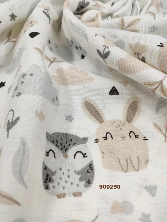 pelenka-pamut muszlin /bagoly-nyuszi (nyuszi 5,7cm*6,8cm) /drapp