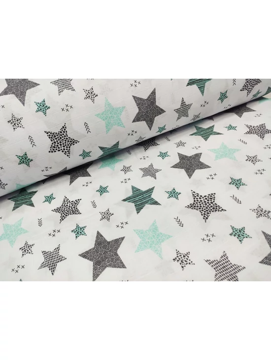 pelenka-pamut muszlin /pöttyös, csíkos kis-nagy csillag (csíkos 6,5cm*7cm) /menta