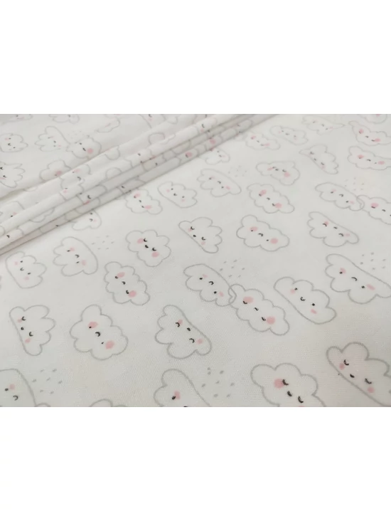 mintás bambusz pelenka anyag /felhős (esőfelhő 3.4cm×3.2cm) /fehér-rózsaszín