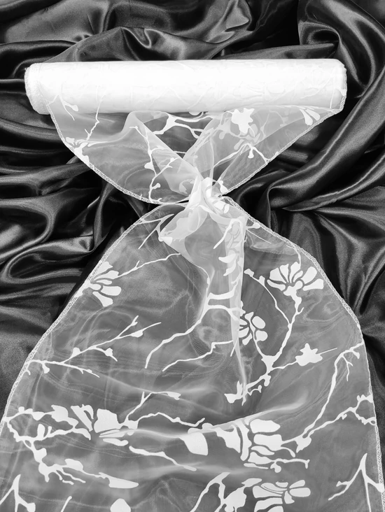mintás organza /37cm széles /absztarakt mintás /fehér (10 yard)