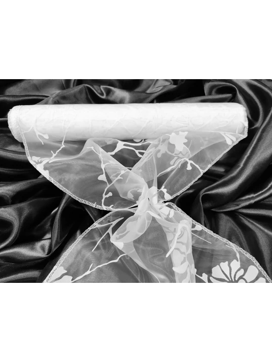 mintás organza /37cm széles /absztarakt mintás /fehér (10 yard)