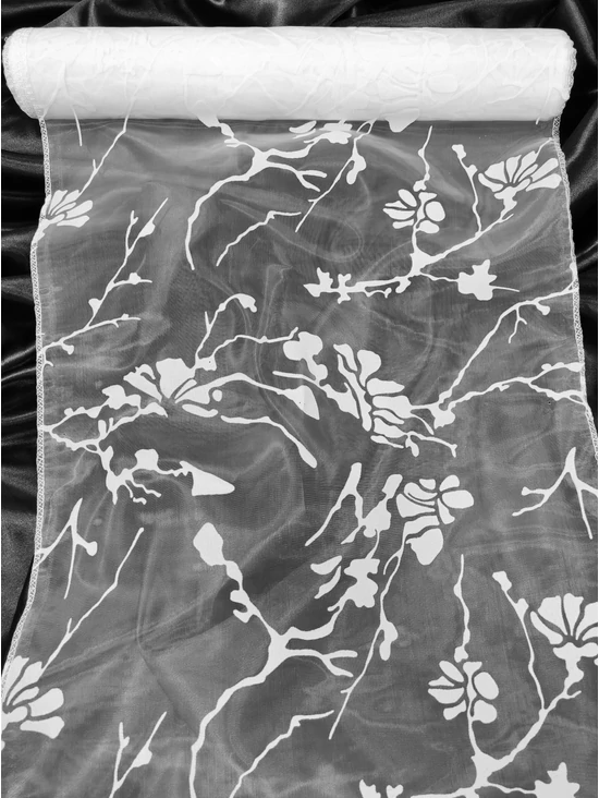 mintás organza /37cm széles /absztarakt mintás /fehér (10 yard)