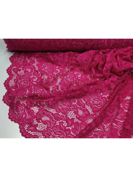 elasztikus bordűrős csipke /nagy virágok levelekkel (virág feje 11cm×8.5cm) /fuxia