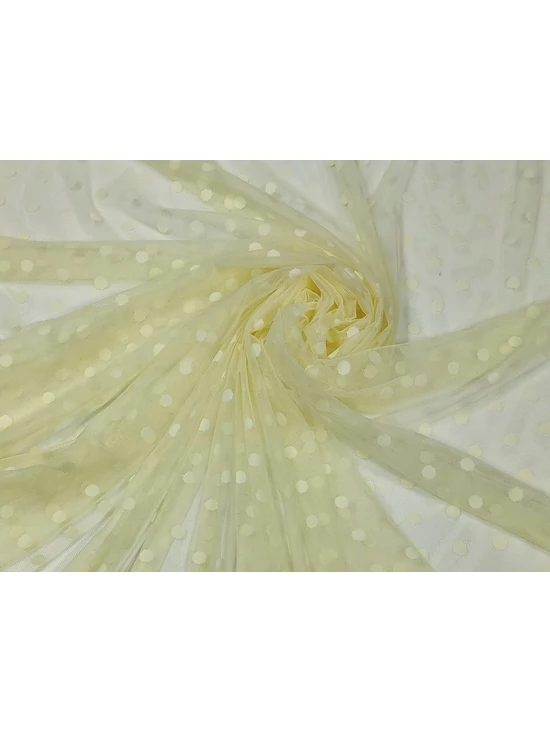 mintás puha tüll /pöttyös (1cm) /világossárga