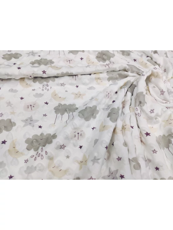 mintás minky dot /álmodozó cica (mosolygó esőfelhő 5cm×6cm) /szürke-drapp