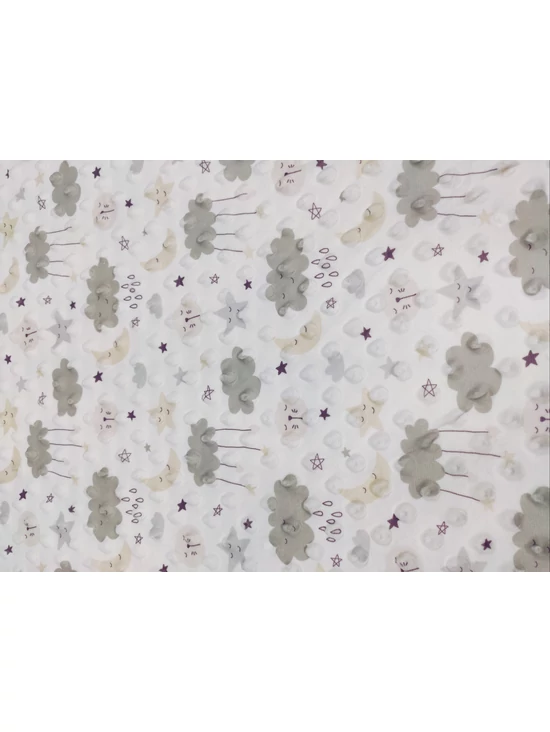 mintás minky dot /álmodozó cica (mosolygó esőfelhő 5cm×6cm) /szürke-drapp