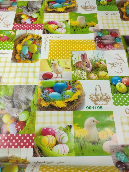 viaszos vászon /Húsvéti nyuszik (tojáskoszorú 13,6cm*13,9cm)
