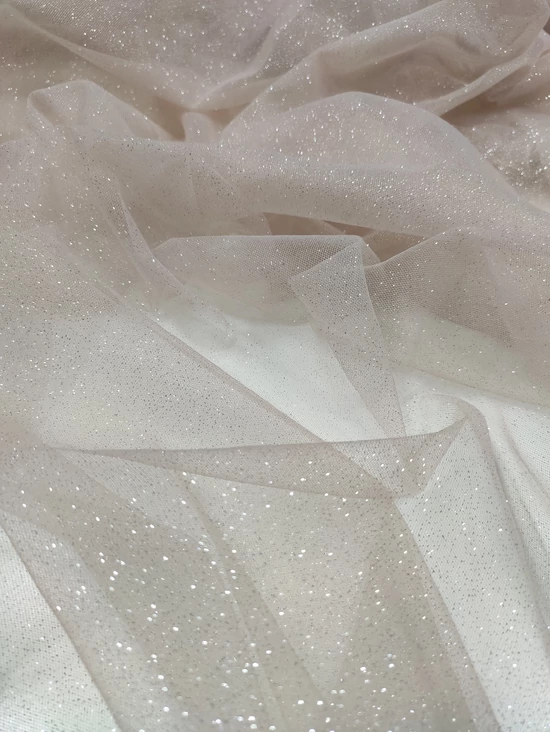 elasztikus glitteres tüll /fahéj-ezüst
