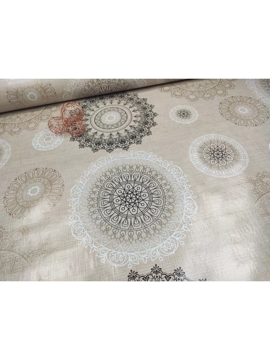 viaszos vászon /arany-fehér mandalák (legnagyobb 28cm×27.5cm) /drapp