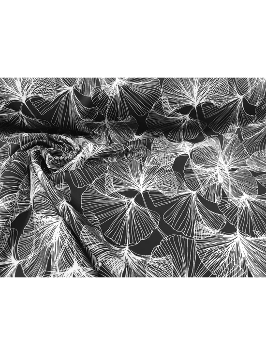 mintás barbie anyag DIGITAL PRINT /ginko biloba (ginko levél 14,7cm×9cm) /fekete