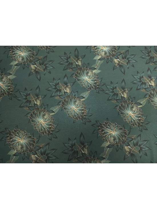 mintás barbie anyag DIGITAL PRINT /elegáns krizantém (virág feje 10,5cm×8cm) /mélytengeri zöld