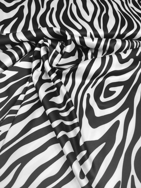 mintás elasztikus szatén /Armani /zebra mintás /fekete-fehér