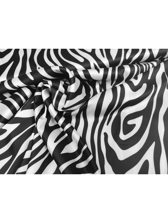 mintás elasztikus szatén /Armani /zebra mintás /fekete-fehér