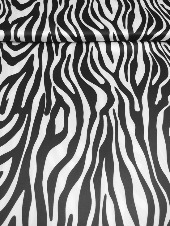 mintás elasztikus szatén /Armani /zebra mintás /fekete-fehér
