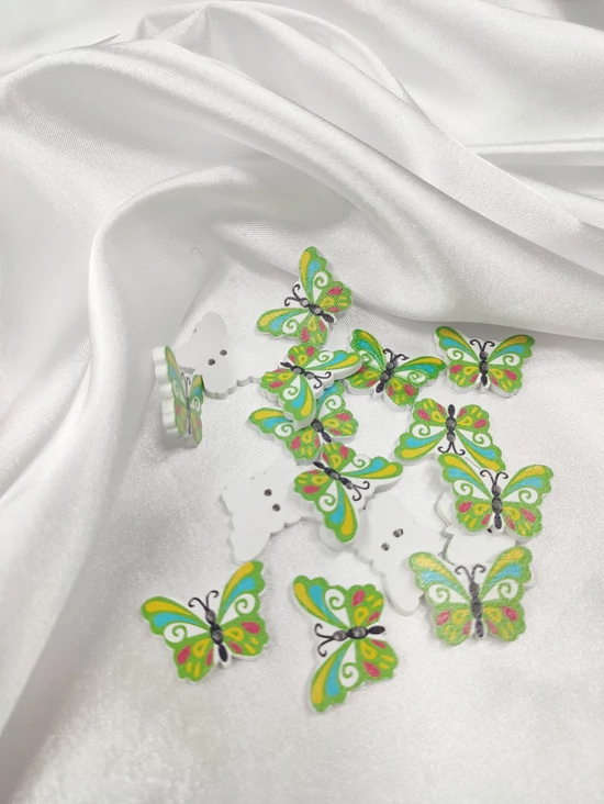 dekorációs fa gomb /színes pillangó (2.4cm×1.8cm) /zöld