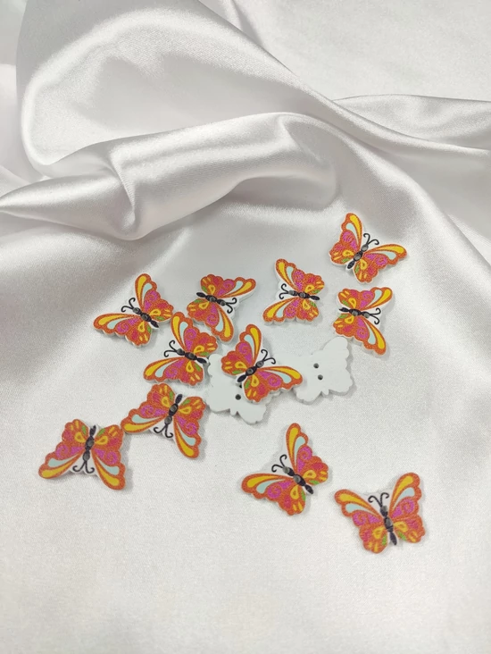 dekorációs fa gomb /színes pillangó (2.4cm×1.8cm) /narancssárga