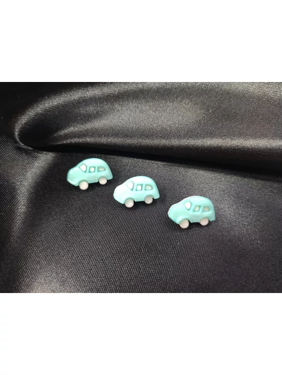 dekorációs műanyag gomb /világoskék kisautó (1.7cm) /fehér