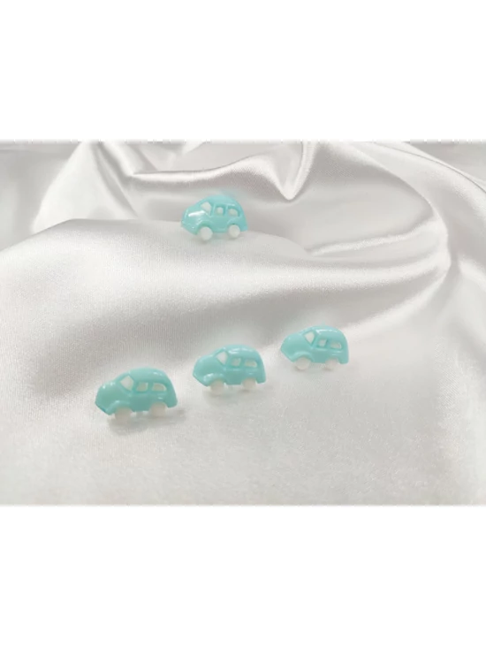 dekorációs műanyag gomb /világoskék kisautó (1.7cm) /fehér