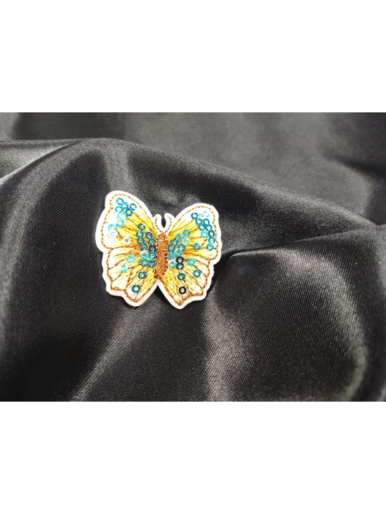 felvasalható flitteres aplikáció /pillangó (4.2cm×4cm) /sárga