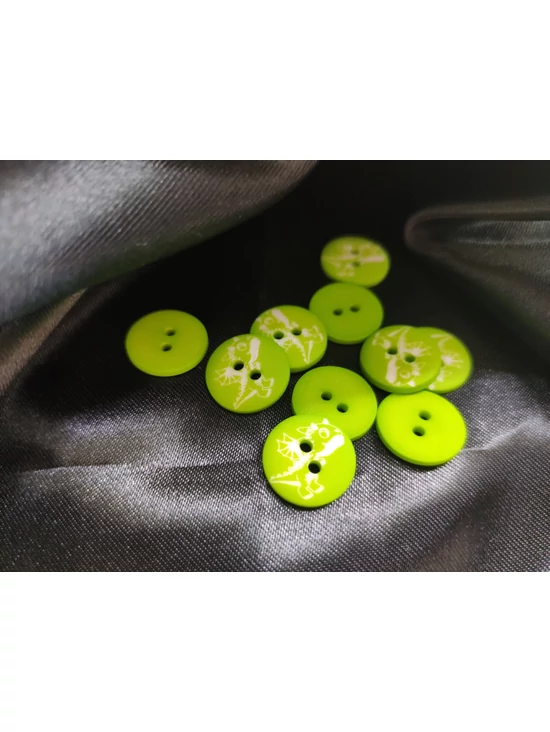 dekorációs fa gomb /15mm /sárkány mintás /élénkzöld