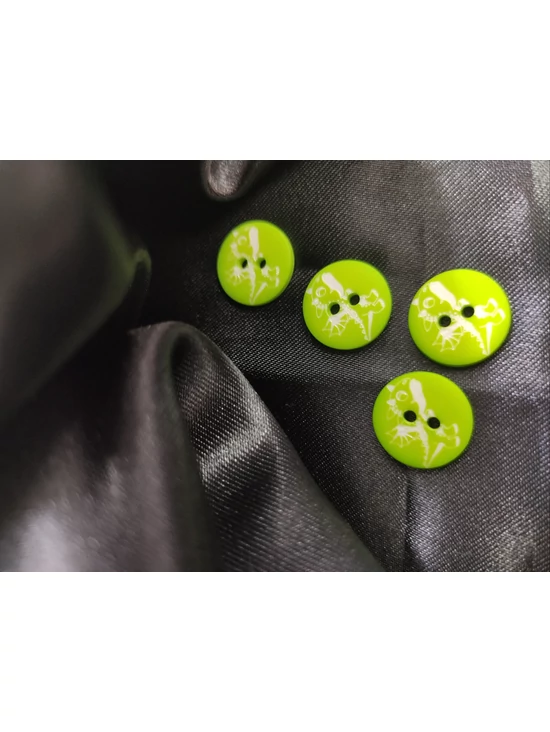 dekorációs fa gomb /15mm /sárkány mintás /élénkzöld