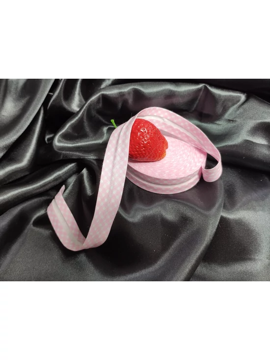 mintás pamut ferdepánt /bevasalt /20mm /apró kockás /rózsaszín