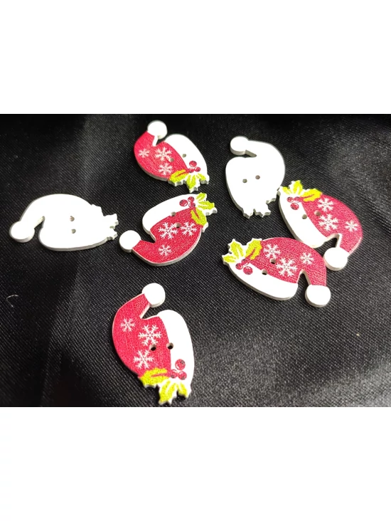 dekorációs fa gomb /díszes Mikulás sapka (2.8cm×1.2cm) /piros-fehér