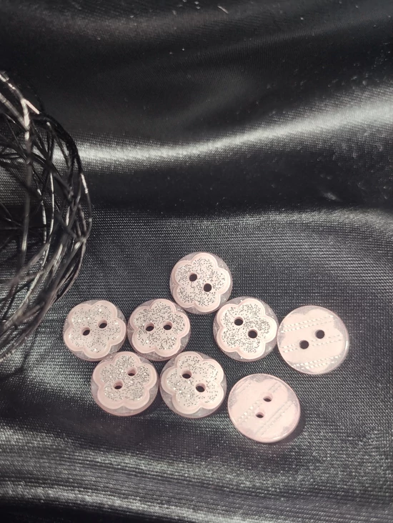 dekorációs műanyag gomb /glitteres virág (13mm) /rózsaszín-ezüst