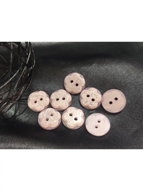 dekorációs műanyag gomb /glitteres virág (13mm) /rózsaszín-ezüst