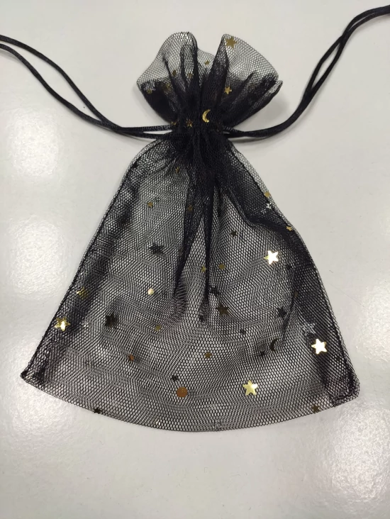 ajándék zsákocska (13cm×18cm) /tüll /fekete csillagos