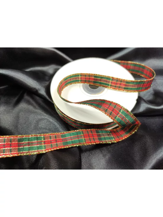 lurex szálas díszitő szalag /15mm /kockás /piros-zöld